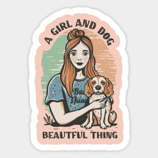 a girl and dog t-shirt Sticker